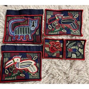 Lot of 5 MOLAS Patches Textiles Guna Kuna Panama Colombia Traditional Appliqués